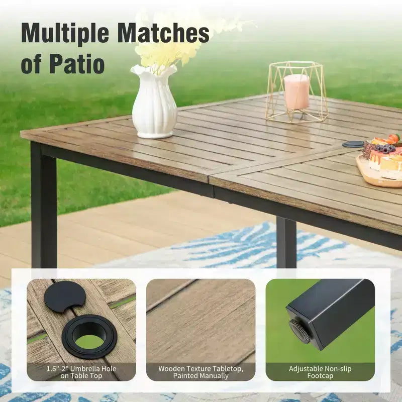 Captiva Designs 7pc Outdoor Patio Rectangle Metal Dining Table & Grayish Brown Textilene Swivel Chairs