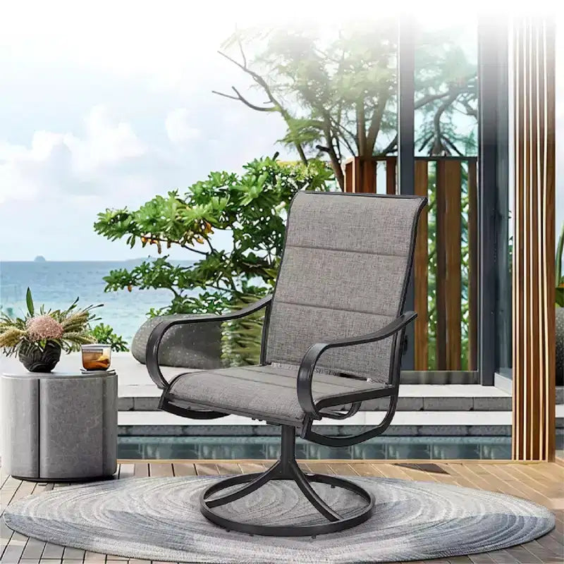Captiva Designs 7pc Outdoor Patio Rectangle Metal Dining Table & Grayish Brown Textilene Swivel Chairs