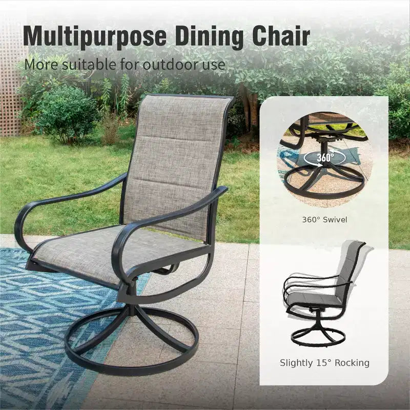 Captiva Designs 7pc Outdoor Patio Rectangle Metal Dining Table & Grayish Brown Textilene Swivel Chairs