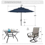 Captiva Designs 6pc Patio Square Steel Dining Table & Sling Swivel Chairs & Market Umbrella