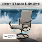 Captiva Designs 6pc Patio Square Steel Dining Table & Sling Swivel Chairs & Market Umbrella