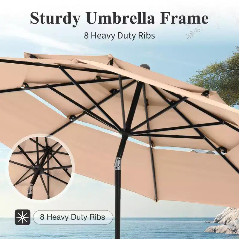Captiva Designs 6pc Patio Square Steel Dining Table & Sling Swivel Chairs & Market Umbrella