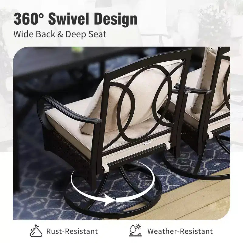 Captiva Designs 9pc Patio Dining Extendable Steel Rectangle Table & Rattan Metal Fixed Chairs & Swivel Arm Chairs