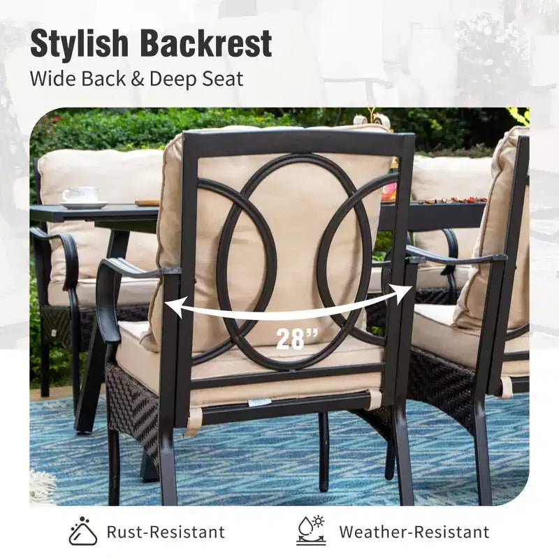 Captiva Designs 9pc Patio Dining Extendable Steel Rectangle Table & Rattan Metal Fixed Chairs & Swivel Arm Chairs
