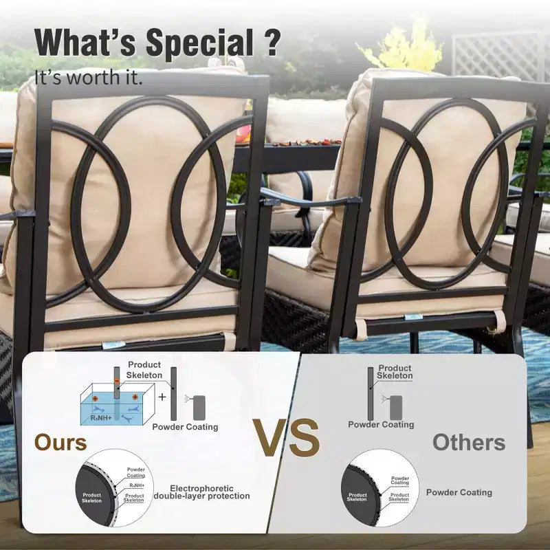 Captiva Designs 9pc Patio Dining Extendable Steel Rectangle Table & Rattan Metal Fixed Chairs & Swivel Arm Chairs