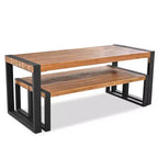 3pcs Patio Dining Set, Outdoor Dining Table With 2 Benches, Acacia Wood Top & Steel Frame, All Weather, Outdoor & Indoor, Natural -ModernLuxe