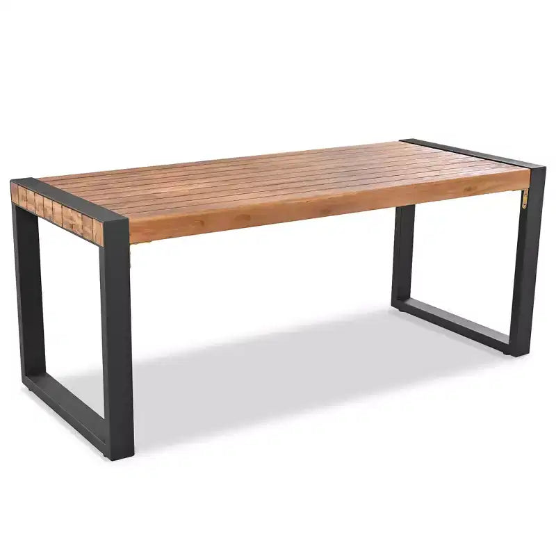 3pcs Patio Dining Set, Outdoor Dining Table With 2 Benches, Acacia Wood Top & Steel Frame, All Weather, Outdoor & Indoor, Natural -ModernLuxe