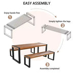 3pcs Patio Dining Set, Outdoor Dining Table With 2 Benches, Acacia Wood Top & Steel Frame, All Weather, Outdoor & Indoor, Natural -ModernLuxe