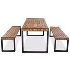 3pcs Patio Dining Set, Outdoor Dining Table With 2 Benches, Acacia Wood Top & Steel Frame, All Weather, Outdoor & Indoor, Natural -ModernLuxe