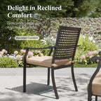 Captiva Designs 8pc Patio Dining Set with Rectangular Steel Table & Black Steel Chairs & Beige Umbrella