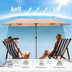 Captiva Designs 8pc Patio Dining Set with Rectangular Steel Table & Black Steel Chairs & Beige Umbrella