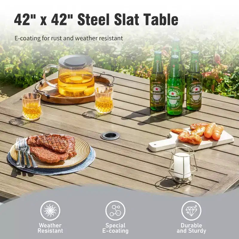 Captiva Designs 5pc Patio Dining Steel Table with Umbrella Hole & Metal Chairs with Cushions