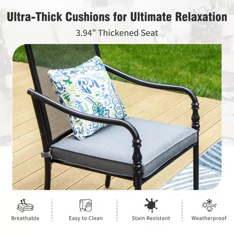 Captiva Designs 5pc Patio Dining Steel Table with Umbrella Hole & Metal Chairs with Cushions