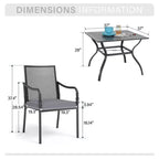 Captiva Designs 5pc Patio Dining Steel Table with Umbrella Hole & Metal Chairs with Cushions