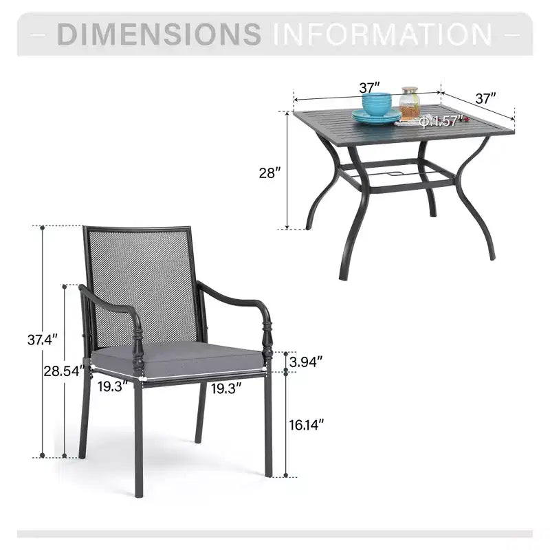 Captiva Designs 5pc Patio Dining Steel Table with Umbrella Hole & Metal Chairs with Cushions