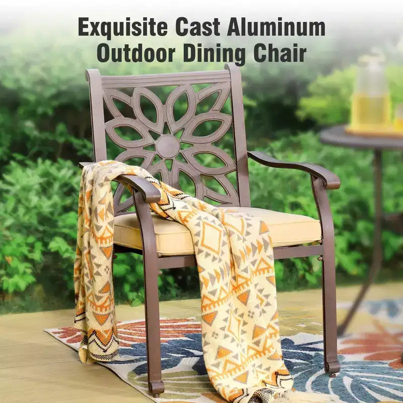 Captiva Designs 7PC Cast Aluminum Patio Dining Set with Rectangle Table & Flower Back Chairs