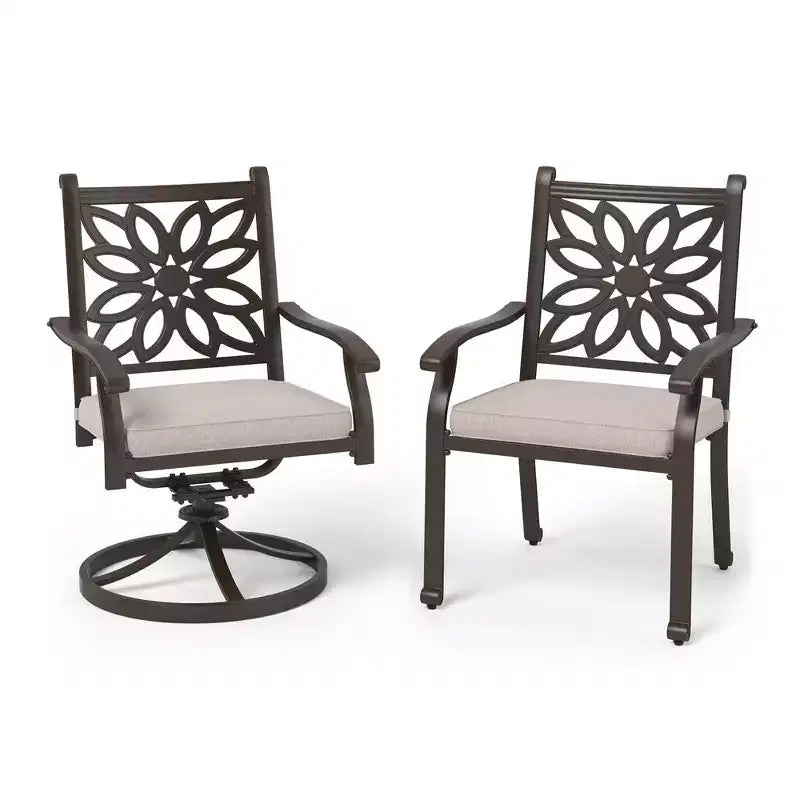 Captiva Designs 7PC Cast Aluminum Patio Dining Set with Rectangle Table & Flower Back Chairs