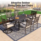 Captiva Designs 7PC Cast Aluminum Patio Dining Set with Rectangle Table & Flower Back Chairs