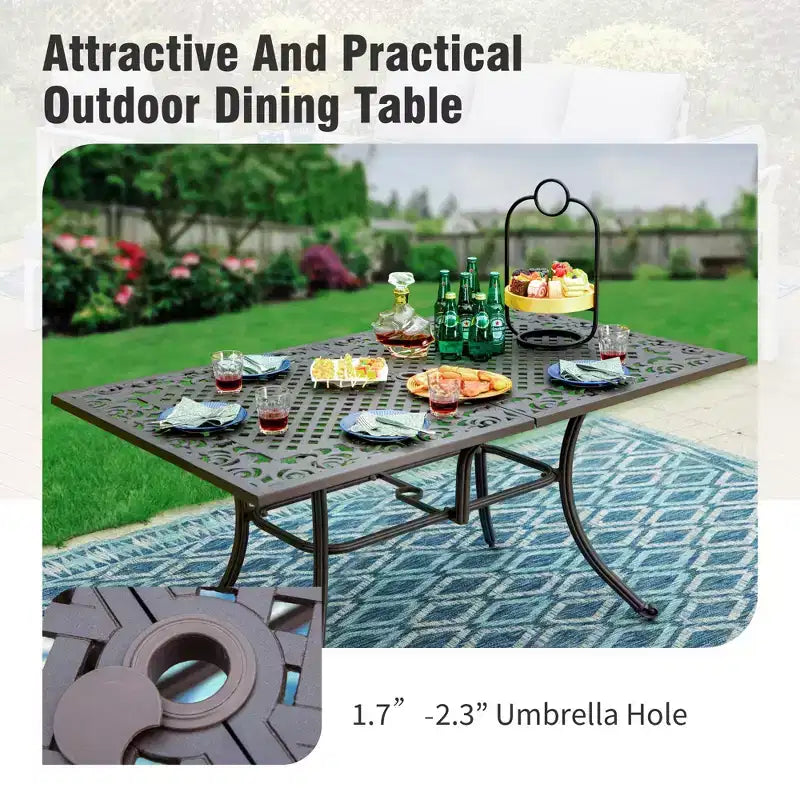 Captiva Designs 7PC Cast Aluminum Patio Dining Set with Rectangle Table & Flower Back Chairs