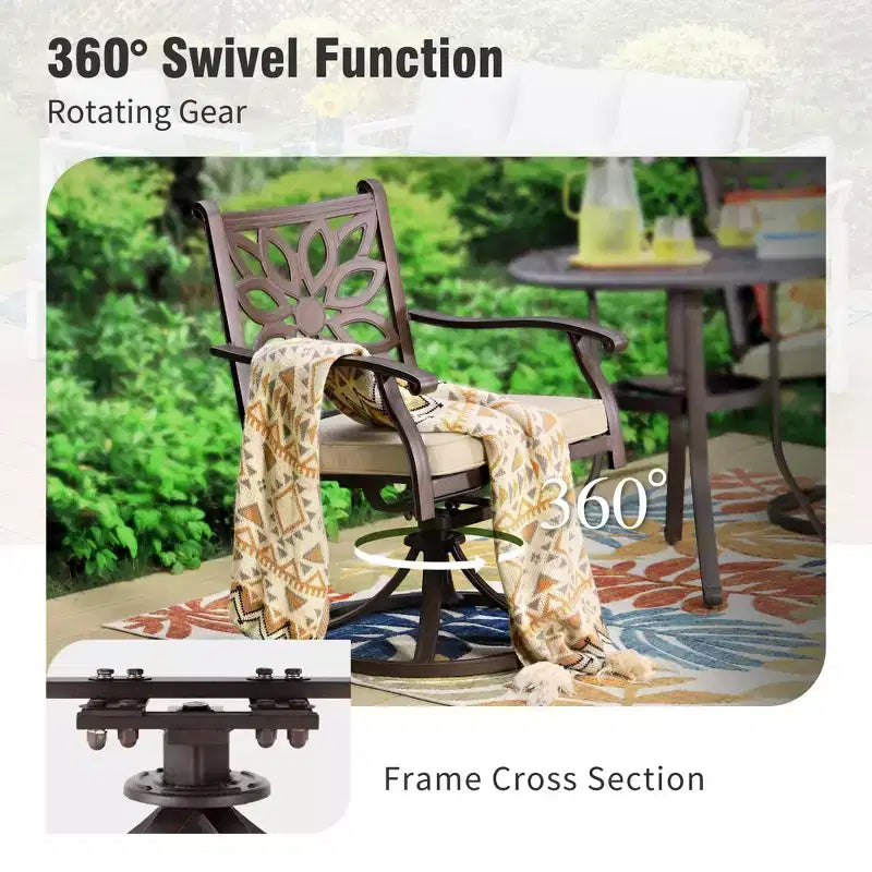 Captiva Designs 7PC Cast Aluminum Patio Dining Set with Rectangle Table & Flower Back Chairs
