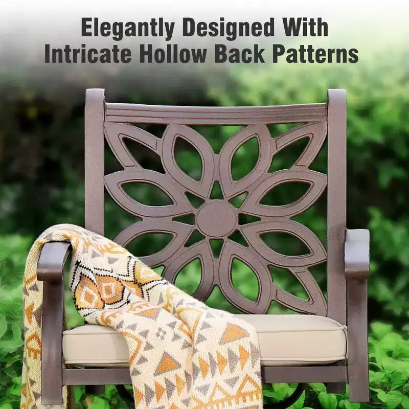 Captiva Designs 7PC Cast Aluminum Patio Dining Set with Rectangle Table & Flower Back Chairs