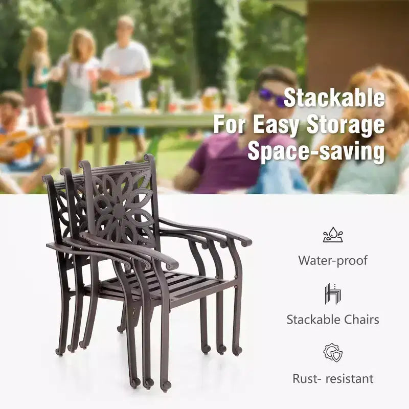 Captiva Designs 7PC Cast Aluminum Patio Dining Set with Rectangle Table & Flower Back Chairs