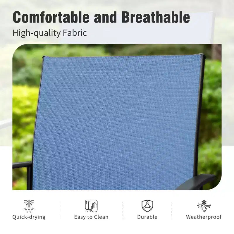 Captiva Designs 6pc Patio Dining Set with Steel Table & Blue Sling Chairs & Blue Umbrella