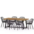 Christopher Knight Home Patrice Outdoor Acacia Wood and Resin 7 Piece Dining Set, Black/Sandblasted Teak
