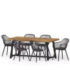 Christopher Knight Home Patrice Outdoor Acacia Wood and Resin 7 Piece Dining Set, Black/Sandblasted Teak