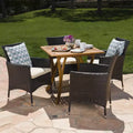 Christopher Knight Home Tyson Outdoor Acacia Wood and Wicker 5 Piece Dining Set with Cushions
