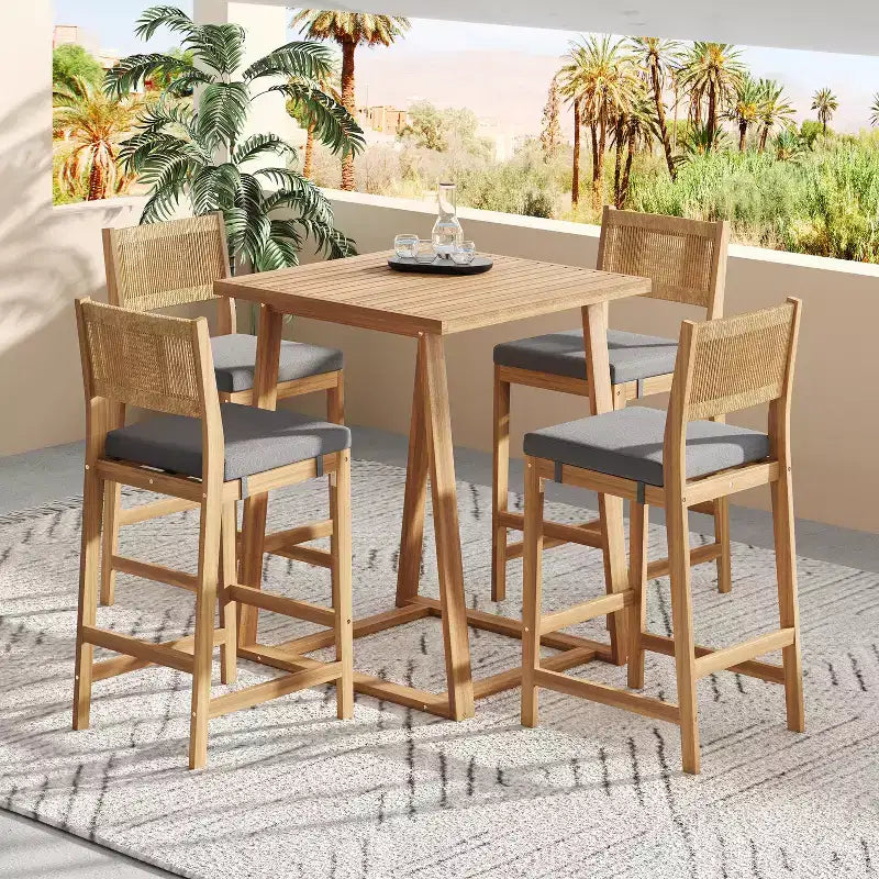Christopher Knight Home Gaye 5 Pieces Outdoor Rattan and Acacia Wood Bar Set
