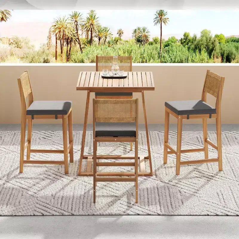 Christopher Knight Home Gaye 5-teiliges Bar-Set für den Außenbereich aus Rattan und Akazienholz