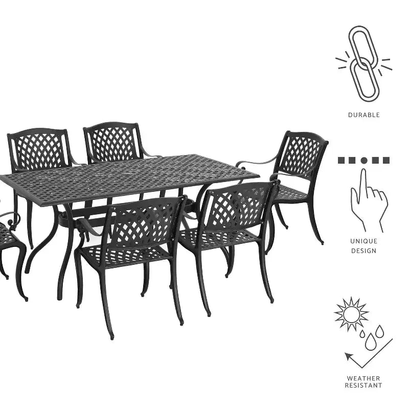 Christopher Knight Home Bonneville Outdoor Cast Aluminum 7 Piece Dining Set with Umbrella Hole, Antique Matte Black