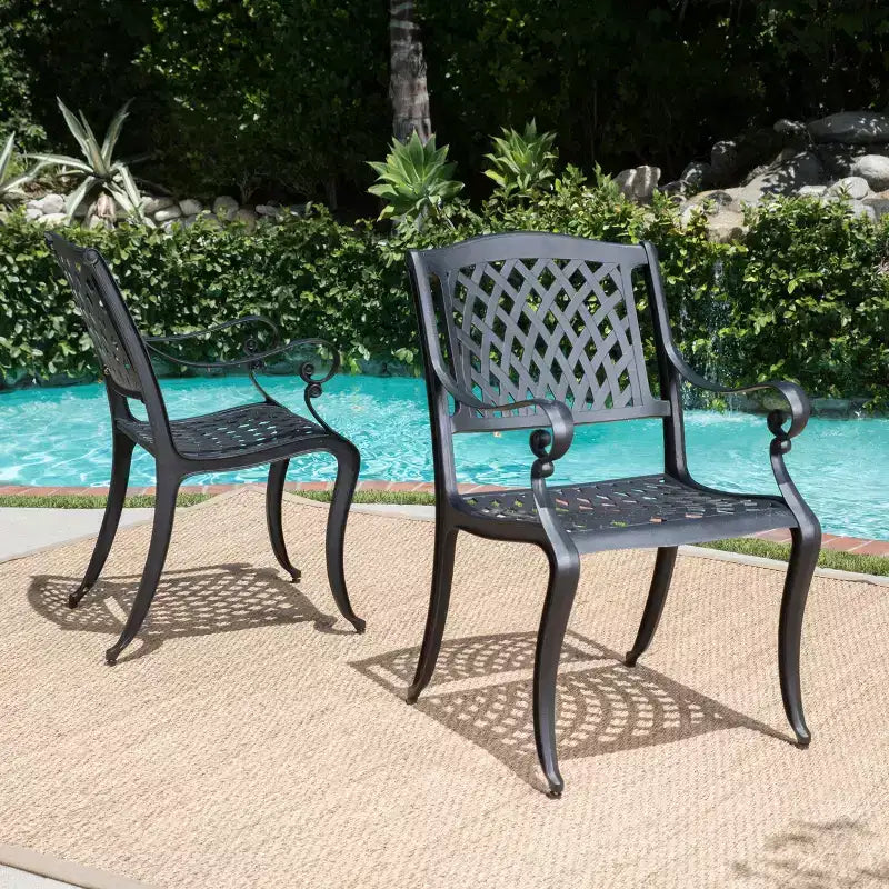 Christopher Knight Home Bonneville Outdoor Cast Aluminum 7 Piece Dining Set with Umbrella Hole, Antique Matte Black
