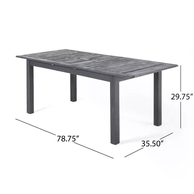 GDFStudio Aloha Outdoor Acacia Wood and Wicker 9 Piece Expandable Dining Set, Light Gray/Gray