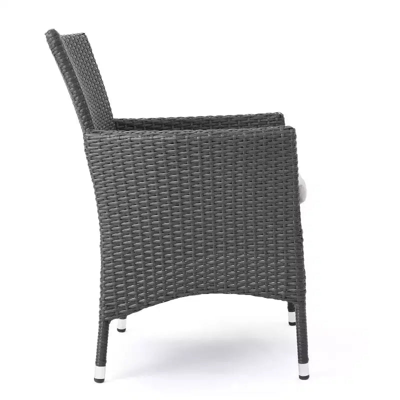 GDFStudio Aloha Outdoor Acacia Wood and Wicker 9 Piece Expandable Dining Set, Light Gray/Gray