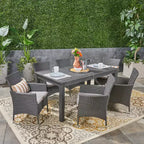 GDFStudio Aloha Outdoor Acacia Wood and Wicker 7 Piece Expandable Dining Set