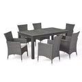 GDFStudio Aloha Outdoor Acacia Wood and Wicker 7 Piece Expandable Dining Set