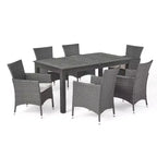 GDFStudio Aloha Outdoor Acacia Wood and Wicker 7 Piece Expandable Dining Set