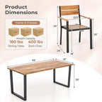 Costway 7 PCS Acacia Wood Patio Dining Set 6 Armchairs and 69 Table with 2 Umbrella Hole