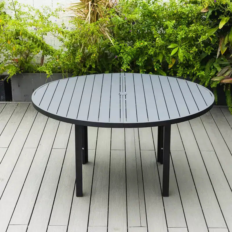 LeisureMod Chelsea 7-Piece Patio Dining Set, 60 Round Aluminum Dining Table and 6 Dining Armchair