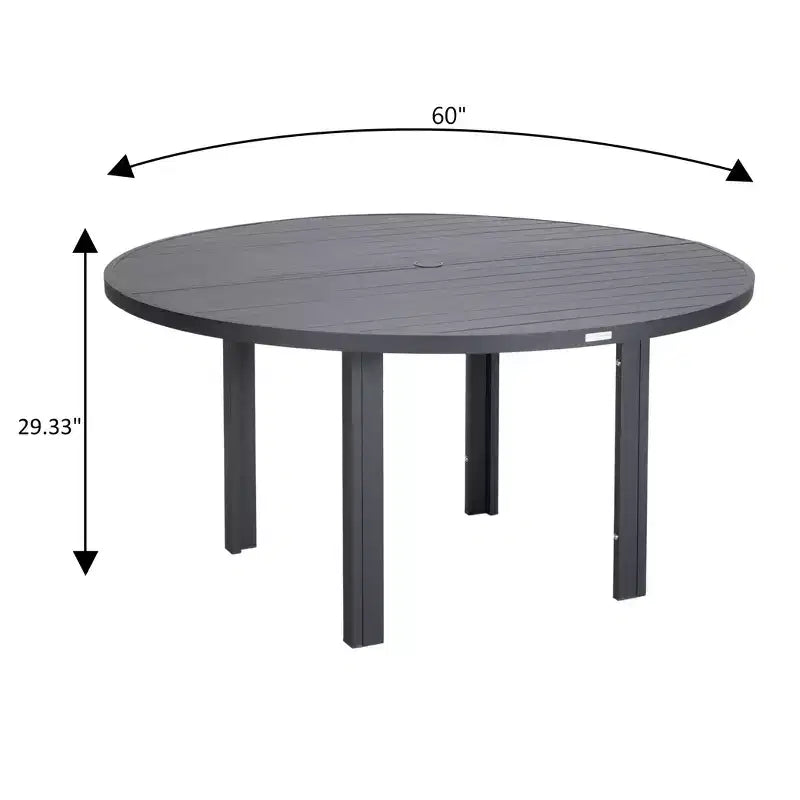 LeisureMod Chelsea 7-Piece Patio Dining Set, 60 Round Aluminum Dining Table and 6 Dining Armchair