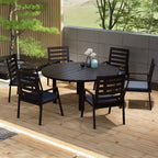 LeisureMod Chelsea 7-Piece Patio Dining Set, 60 Round Aluminum Dining Table and 6 Dining Armchair
