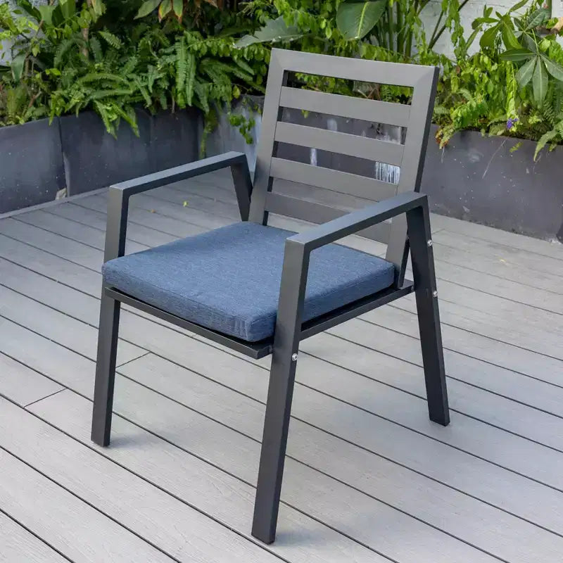 LeisureMod Chelsea 7-Piece Patio Dining Set, 60 Round Aluminum Dining Table and 6 Dining Armchair
