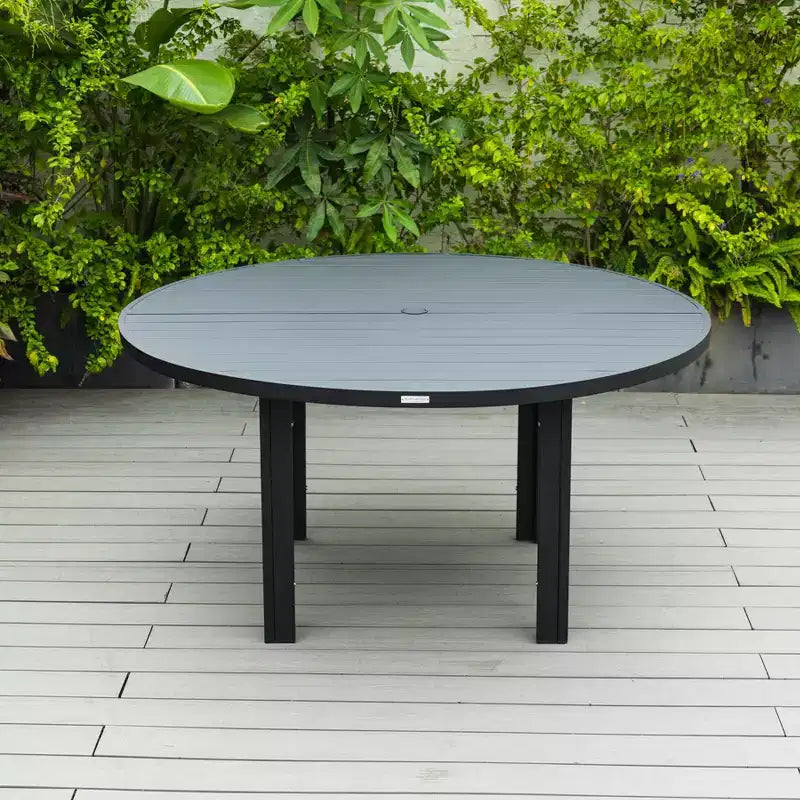 LeisureMod Chelsea 7-Piece Patio Dining Set, 60 Round Aluminum Dining Table and 6 Dining Armchair