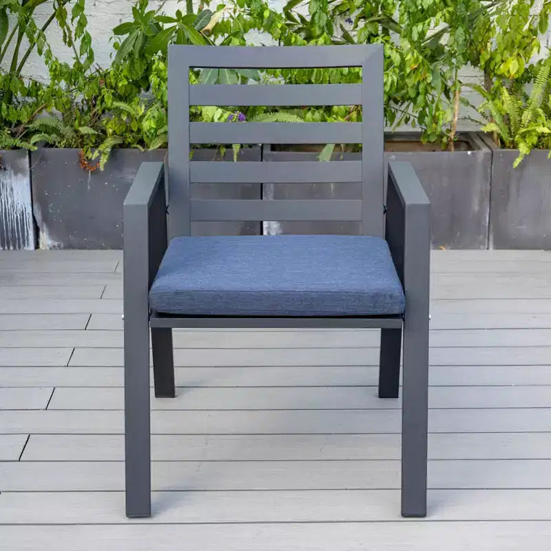 LeisureMod Chelsea 7-Piece Patio Dining Set, 60 Round Aluminum Dining Table and 6 Dining Armchair