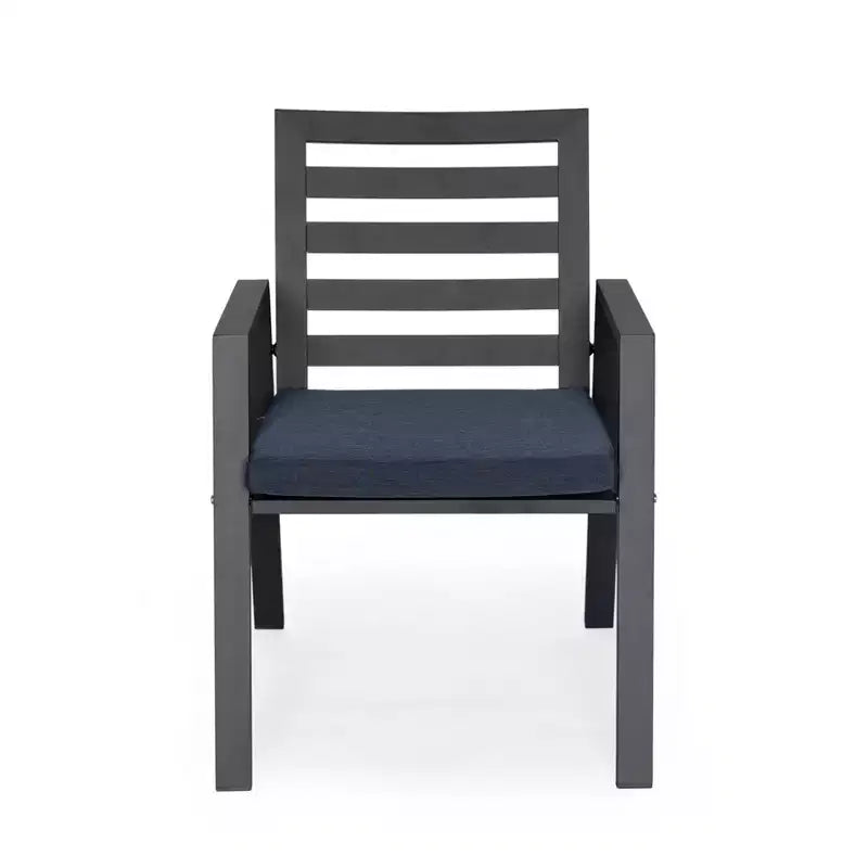 LeisureMod Chelsea 7-Piece Patio Dining Set, 60 Round Aluminum Dining Table and 6 Dining Armchair