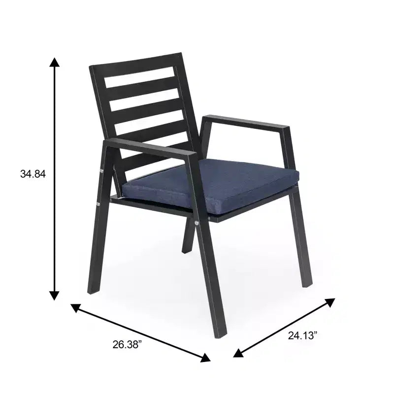 LeisureMod Chelsea 7-Piece Patio Dining Set, 60 Round Aluminum Dining Table and 6 Dining Armchair