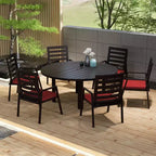 LeisureMod Chelsea 7-Piece Patio Dining Set, 60 Round Aluminum Dining Table and 6 Dining Armchair