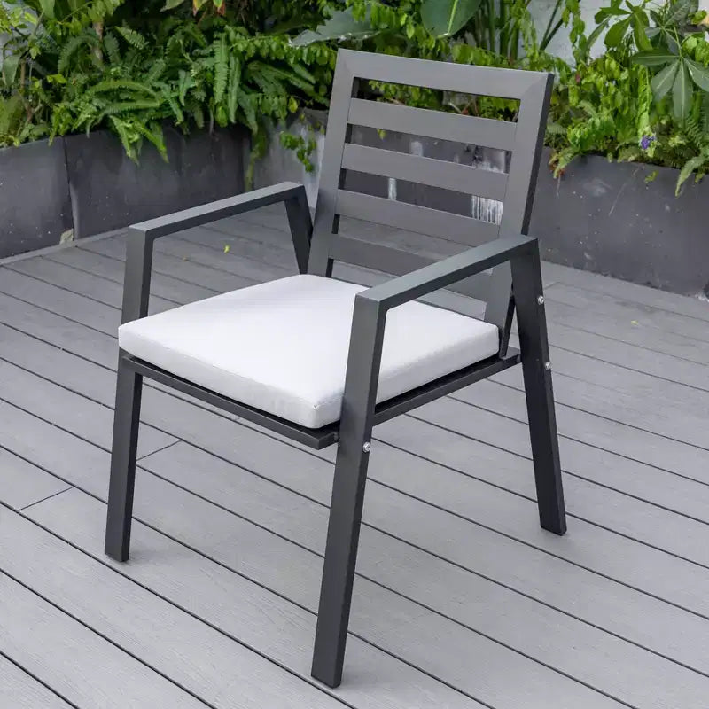 LeisureMod Chelsea 7-Piece Patio Dining Set, 60 Round Aluminum Dining Table and 6 Dining Armchair